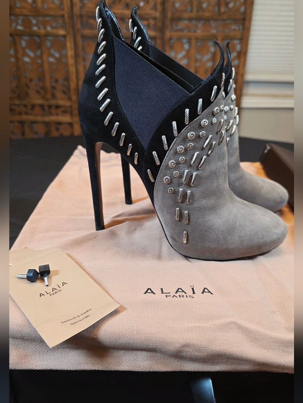 Alaïa Paris Studded Suede Ankle Boots